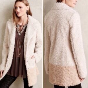 Elevenses Anthropologie Fira Sherpa text cream jacket coat women’s s small